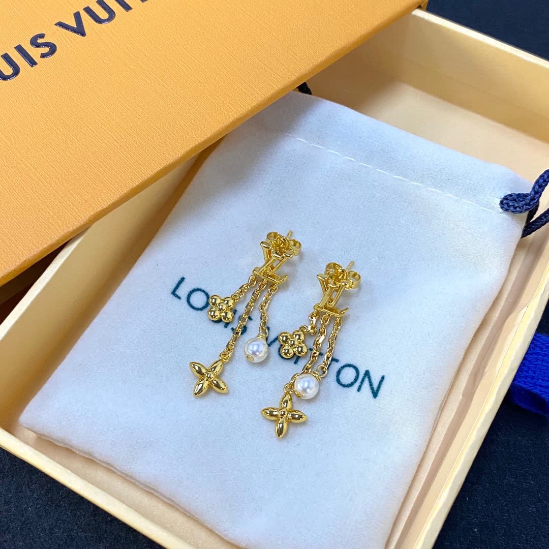Louis Vuitton Gold Bee and Pearl Dangle Earrings